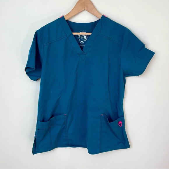 Health Pro Flex Teal Scrub Top  Large - Picture 1 of 6